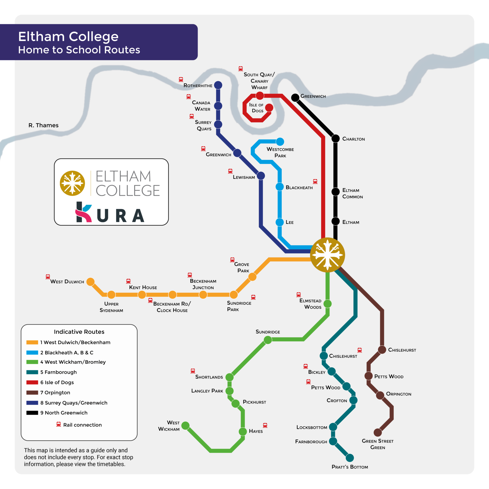 Map of Eltham College Home to School Routes